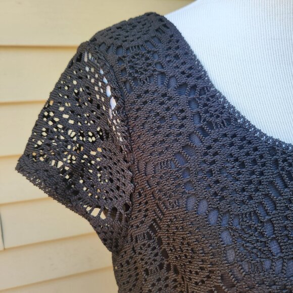 Madison Black Dress Crochet Knit Lace Short Sleeves Classic - Picture 5 of 12